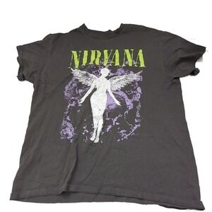 Nirvana Y2K Grunge Winged Angel, Grey T-Shirt, Mens Sz L‎